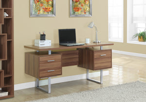 Monarch Specialties Computer Desk, Home Office, Laptop, Left, Right Set-up, Storage Drawers, 60"L, Work, Walnut Laminate, Grey Metal, Contemporary, Modern Walnut,Silver, Silver Particle Board,Hollow,Core,Laminate,Mdf,Metal I 7083