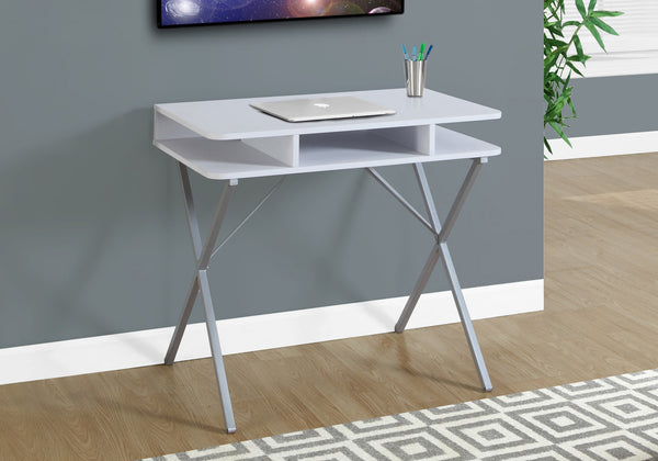Monarch Specialties Computer Desk, Home Office, Laptop, Storage Shelves, 31"L, Work, White Laminate, Grey Metal, Contemporary, Modern White,Silver, Silver Mdf,Metal I 7100