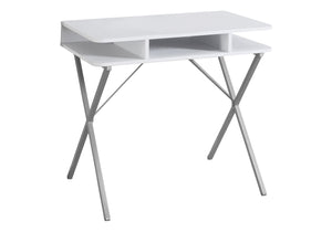 Monarch Specialties Computer Desk, Home Office, Laptop, Storage Shelves, 31"L, Work, White Laminate, Grey Metal, Contemporary, Modern White,Silver, Silver Mdf,Metal I 7100