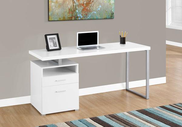 Monarch Specialties Computer Desk, Home Office, Laptop, Left, Right Set-up, Storage Drawers, 60"L, Work, White Laminate, Grey Metal, Contemporary, Modern White Particle Board,Hollow,Core,Laminate,Mdf,Metal I 7144