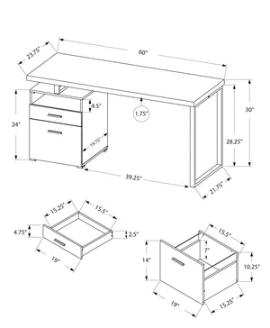 Monarch Specialties Computer Desk, Home Office, Laptop, Left, Right Set-up, Storage Drawers, 60"L, Work, White Laminate, Grey Metal, Contemporary, Modern White Particle Board,Hollow,Core,Laminate,Mdf,Metal I 7144