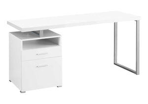 Monarch Specialties Computer Desk, Home Office, Laptop, Left, Right Set-up, Storage Drawers, 60"L, Work, White Laminate, Grey Metal, Contemporary, Modern White Particle Board,Hollow,Core,Laminate,Mdf,Metal I 7144