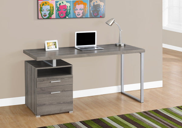 Monarch Specialties Computer Desk, Home Office, Laptop, Left, Right Set-up, Storage Drawers, 60"L, Work, Brown Laminate, Grey Metal, Contemporary, Modern Dark Taupe Particle Board,Hollow,Core,Laminate,Mdf,Metal I 7145