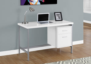 Monarch Specialties Computer Desk, Home Office, Laptop, Left, Right Set-up, Storage Drawers, 48"L, Work, White Laminate, Grey Metal, Contemporary, Modern White Particle Board,Hollow,Core,Laminate,Mdf,Metal I 7149
