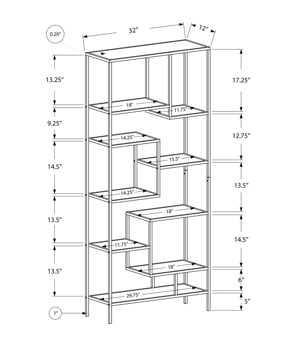 Monarch Specialties Bookshelf, Bookcase, Etagere, 72"H, Office, Bedroom, Clear Tempered Glass, White Metal, Contemporary, Modern White,Clear, Clear Tempered Glass,Metal I 7159