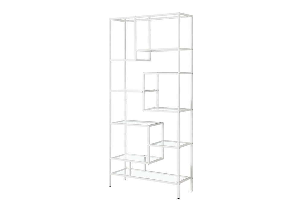 Monarch Specialties Bookshelf, Bookcase, Etagere, 72"H, Office, Bedroom, Clear Tempered Glass, White Metal, Contemporary, Modern White,Clear, Clear Tempered Glass,Metal I 7159
