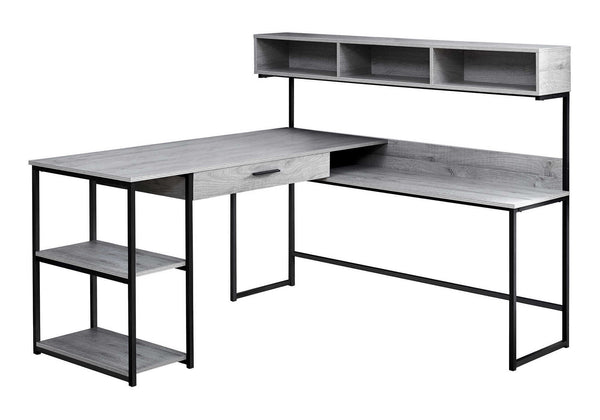 Monarch Specialties Computer Desk, Home Office, Corner, Storage Drawers, L Shape, Work, Laptop, Grey Laminate, Black Metal, Contemporary, Modern Grey Mdf,Laminate,Metal I 7160