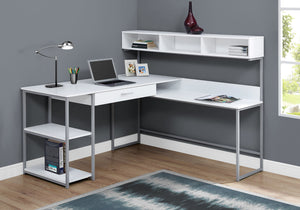 Monarch Specialties Computer Desk, Home Office, Corner, Storage Drawers, L Shape, Work, Laptop, White Laminate, Grey Metal, Contemporary, Modern White Mdf,Laminate,Metal I 7162