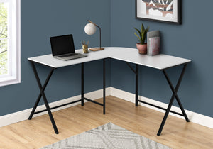 Monarch Specialties Computer Desk, Home Office, Corner, 55"L, L Shape, Work, Laptop, White Laminate, Black Metal, Contemporary, Modern White Mdf,Laminate,Metal I 7195