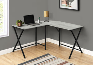 Monarch Specialties Computer Desk, Home Office, Corner, 55"L, L Shape, Work, Laptop, Grey Laminate, Black Metal, Contemporary, Modern Grey Mdf,Laminate,Metal I 7196