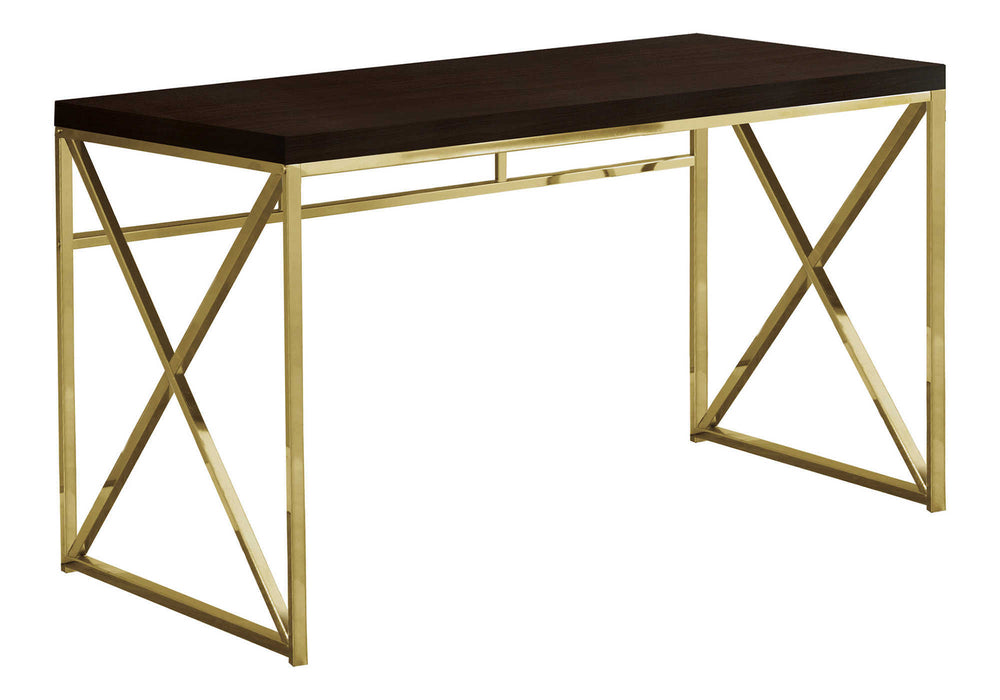 Monarch Specialties Computer Desk, Home Office, Laptop, Work, Brown Laminate, Gold Metal, Contemporary, Modern Espresso Particle Board,Laminate,Metal I 7201