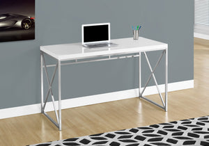 Monarch Specialties Computer Desk, Home Office, Laptop, Work, Glossy White Laminate, Chrome Metal, Contemporary, Modern White Mdf,Metal I 7205
