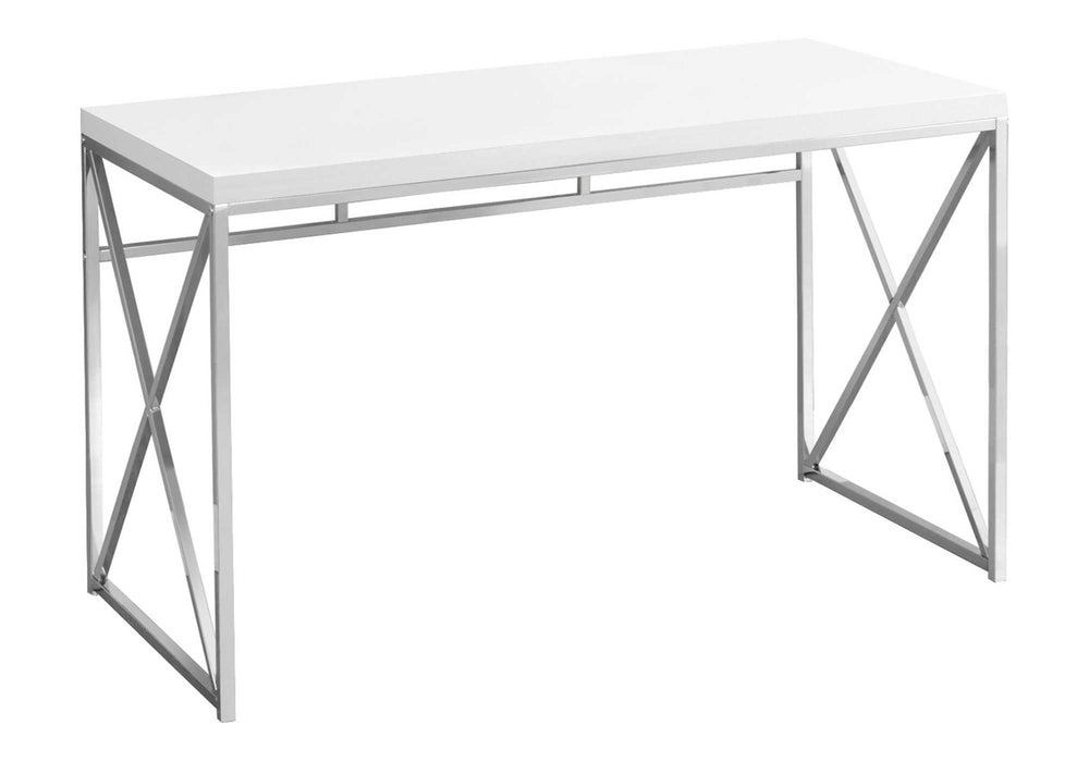 Monarch Specialties Computer Desk, Home Office, Laptop, Work, Glossy White Laminate, Chrome Metal, Contemporary, Modern White Mdf,Metal I 7205