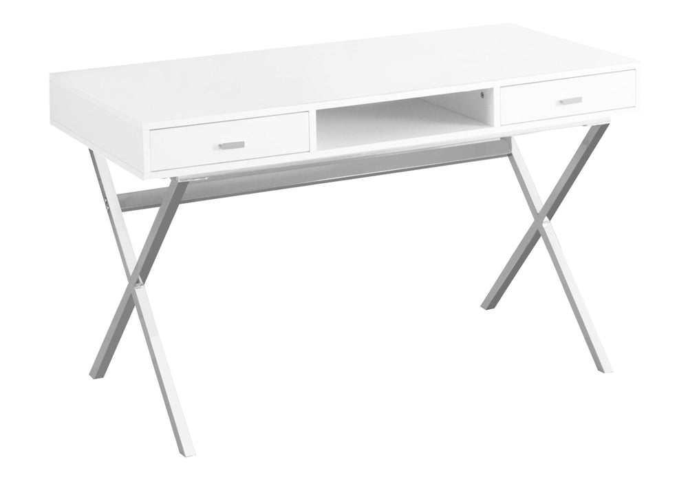 Monarch Specialties Computer Desk, Home Office, Laptop, Storage Drawers, 48"L, Work, Glossy White Laminate, Chrome Metal, Contemporary, Modern White Particle Board,Laminate,Metal I 7211
