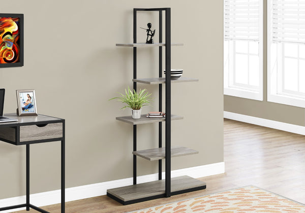 Monarch Specialties Bookshelf, Bookcase, Etagere, 5 Tier, 60"H, Office, Bedroom, Brown Laminate, Black Metal, Contemporary, Modern Dark Taupe,Black, Black Mdf,Metal I 7232