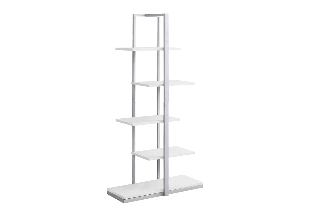 Monarch Specialties Bookshelf, Bookcase, Etagere, 5 Tier, 60"H, Office, Bedroom, White Laminate, Grey Metal, Contemporary, Modern White,Silver, Silver Mdf,Metal I 7233