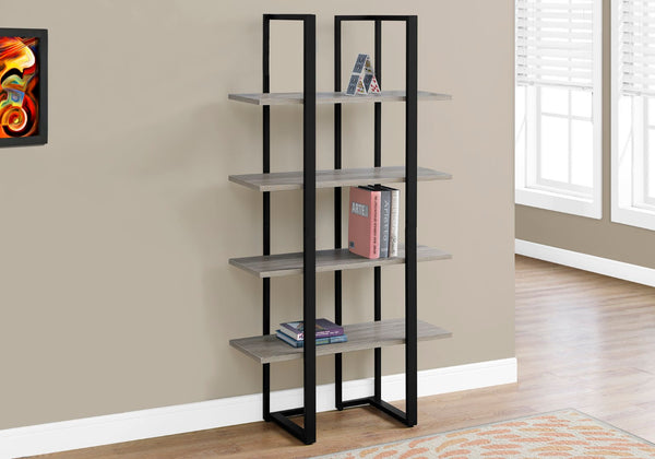Monarch Specialties Bookshelf, Bookcase, Etagere, 4 Tier, 60"H, Office, Bedroom, Brown Laminate, Black Metal, Contemporary, Modern Dark Taupe,Black, Black Mdf,Metal I 7237