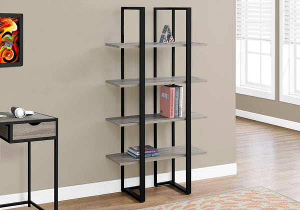 Monarch Specialties Bookshelf, Bookcase, Etagere, 4 Tier, 60"H, Office, Bedroom, Brown Laminate, Black Metal, Contemporary, Modern Dark Taupe,Black, Black Mdf,Metal I 7237