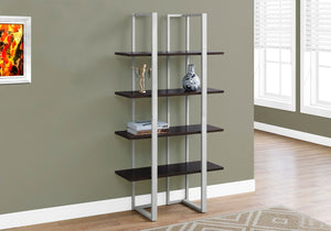 Monarch Specialties Bookshelf, Bookcase, Etagere, 4 Tier, 60"H, Office, Bedroom, Brown Laminate, Grey Metal, Contemporary, Modern Espresso,Silver, Silver Mdf,Metal I 7239