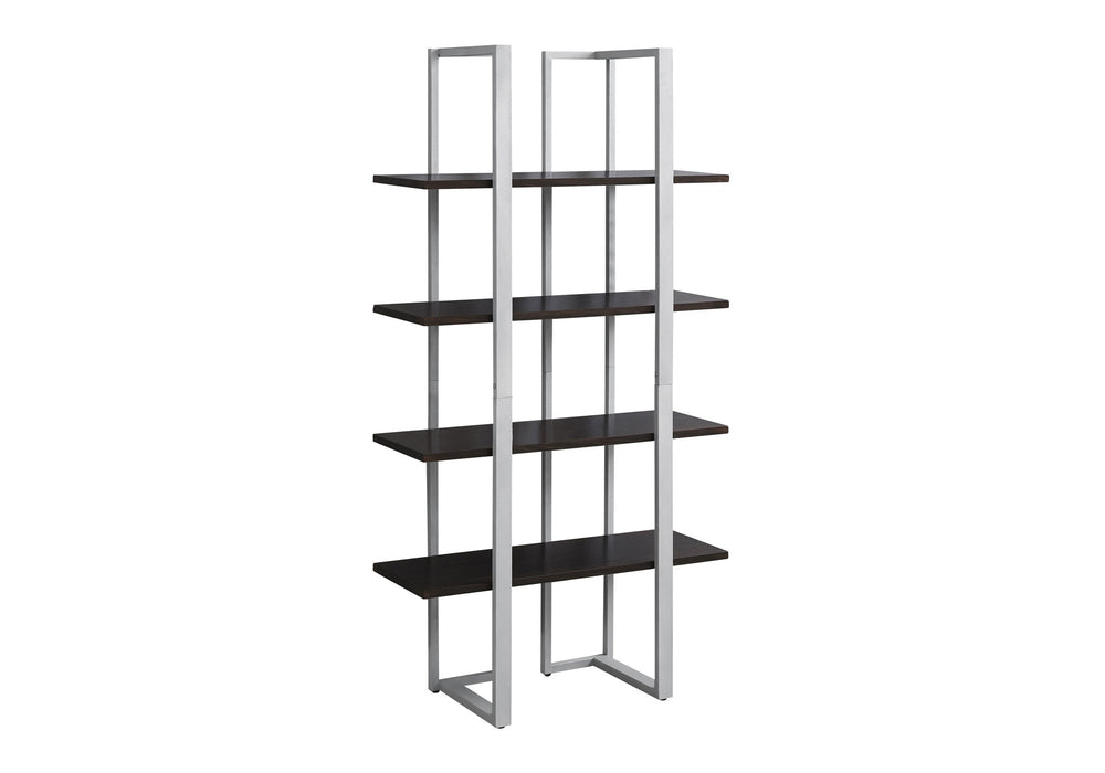 Monarch Specialties Bookshelf, Bookcase, Etagere, 4 Tier, 60"H, Office, Bedroom, Brown Laminate, Grey Metal, Contemporary, Modern Espresso,Silver, Silver Mdf,Metal I 7239