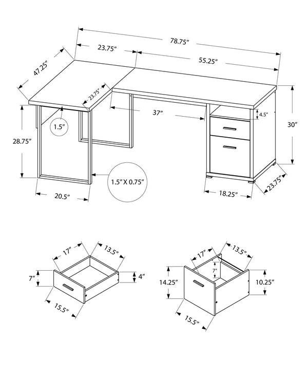 Monarch Specialties Computer Desk, Home Office, Corner, Left, Right Set-up, Storage Drawers, 80"L, L Shape, Work, Laptop, Grey Laminate, Grey Metal, Contemporary, Modern Grey Particle Board,Hollow,Core,Laminate,Mdf,Metal I 7257