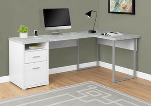 Monarch Specialties Computer Desk, Home Office, Corner, Left, Right Set-up, Storage Drawers, 80"L, L Shape, Work, Laptop, White And Grey Cement-look Laminate, Grey Metal, Contemporary, Modern White,White, White Particle Board,Hollow,Core,Laminate,Mdf,Metal I 7258