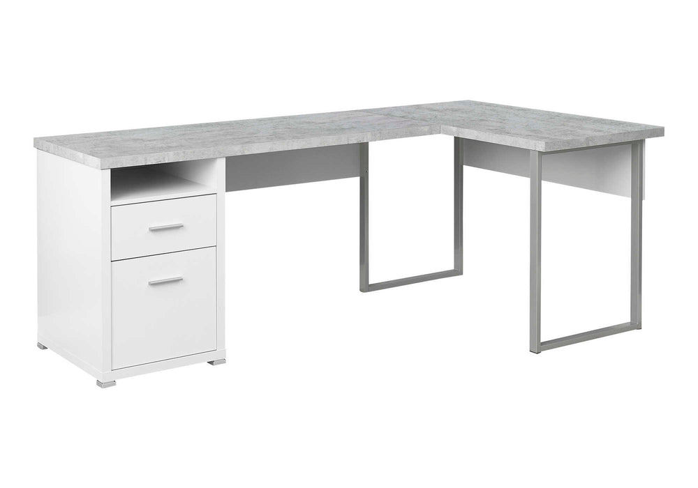 Monarch Specialties Computer Desk, Home Office, Corner, Left, Right Set-up, Storage Drawers, 80"L, L Shape, Work, Laptop, White And Grey Cement-look Laminate, Grey Metal, Contemporary, Modern White,White, White Particle Board,Hollow,Core,Laminate,Mdf,Metal I 7258