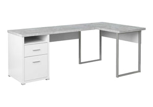 Monarch Specialties Computer Desk, Home Office, Corner, Left, Right Set-up, Storage Drawers, 80"L, L Shape, Work, Laptop, White And Grey Cement-look Laminate, Grey Metal, Contemporary, Modern White,White, White Particle Board,Hollow,Core,Laminate,Mdf,Metal I 7258