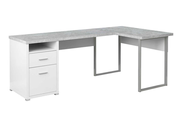 Monarch Specialties Computer Desk, Home Office, Corner, Left, Right Set-up, Storage Drawers, 80"L, L Shape, Work, Laptop, White And Grey Cement-look Laminate, Grey Metal, Contemporary, Modern White,White, White Particle Board,Hollow,Core,Laminate,Mdf,Metal I 7258