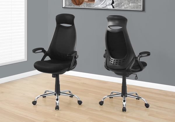 Monarch Specialties Office Chair, Adjustable Height, Swivel, Ergonomic, Armrests, Computer Desk, Work, Black Mesh, Chrome Metal, Contemporary, Modern Black Foam,Mdf,Metal,Nylon,Polypropylene,Polyester I 7268