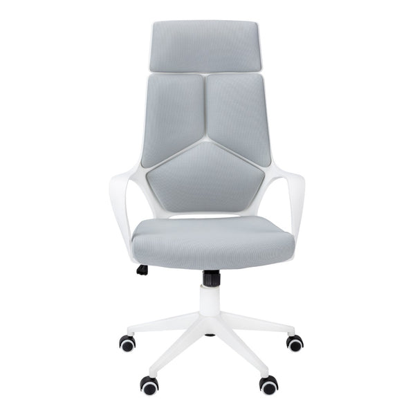 Monarch Specialties Office Chair, Adjustable Height, Swivel, Ergonomic, Armrests, Computer Desk, Work, Grey Mesh, White Metal, Contemporary, Modern White Foam,Mdf,Metal,Nylon,Polypropylene,Polyester I 7270