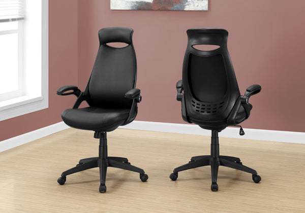 Monarch Specialties Office Chair, Adjustable Height, Swivel, Ergonomic, Armrests, Computer Desk, Work, Black Leather Look, Black Metal, Contemporary, Modern Black Foam,Mdf,Metal,Nylon,Polypropylene,Leather,Look I 7276