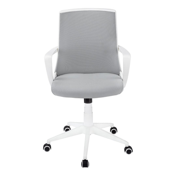 Monarch Specialties Office Chair, Adjustable Height, Swivel, Ergonomic, Armrests, Computer Desk, Work, Grey Mesh, White Metal, Contemporary, Modern White,Grey, Grey Foam,Mdf,Metal,Nylon,Polypropylene,Polyester I 7294