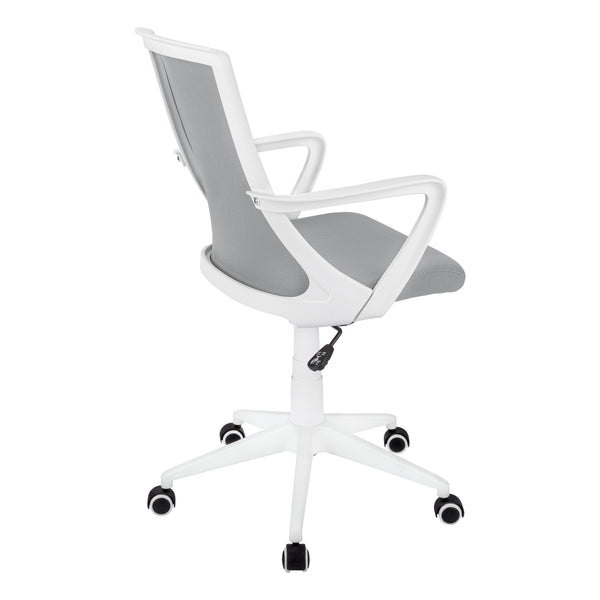 Monarch Specialties Office Chair, Adjustable Height, Swivel, Ergonomic, Armrests, Computer Desk, Work, Grey Mesh, White Metal, Contemporary, Modern White,Grey, Grey Foam,Mdf,Metal,Nylon,Polypropylene,Polyester I 7294