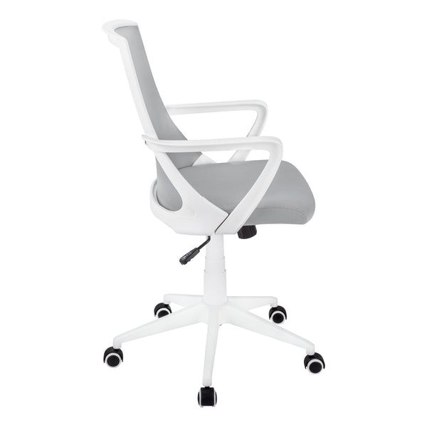 Monarch Specialties Office Chair, Adjustable Height, Swivel, Ergonomic, Armrests, Computer Desk, Work, Grey Mesh, White Metal, Contemporary, Modern White,Grey, Grey Foam,Mdf,Metal,Nylon,Polypropylene,Polyester I 7294