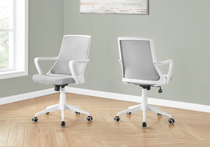 Monarch Specialties Office Chair, Adjustable Height, Swivel, Ergonomic, Armrests, Computer Desk, Work, Grey Mesh, White Metal, Contemporary, Modern White,Grey, Grey Foam,Mdf,Metal,Nylon,Polypropylene,Polyester I 7294