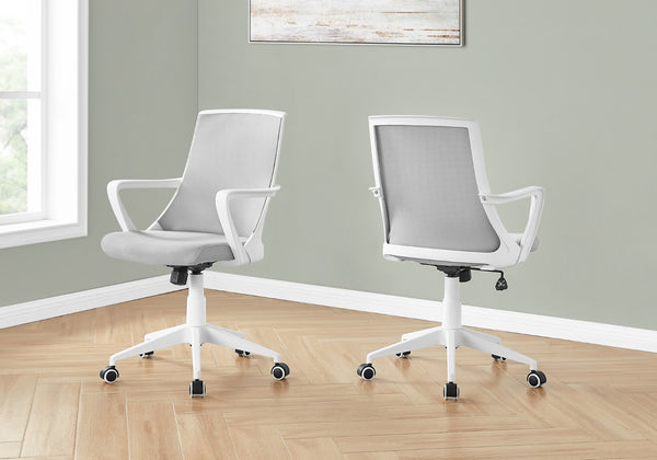 Monarch Specialties Office Chair, Adjustable Height, Swivel, Ergonomic, Armrests, Computer Desk, Work, Grey Mesh, White Metal, Contemporary, Modern White,Grey, Grey Foam,Mdf,Metal,Nylon,Polypropylene,Polyester I 7294