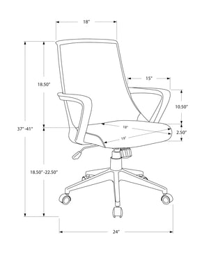 Monarch Specialties Office Chair, Adjustable Height, Swivel, Ergonomic, Armrests, Computer Desk, Work, Grey Mesh, White Metal, Contemporary, Modern White,Grey, Grey Foam,Mdf,Metal,Nylon,Polypropylene,Polyester I 7294