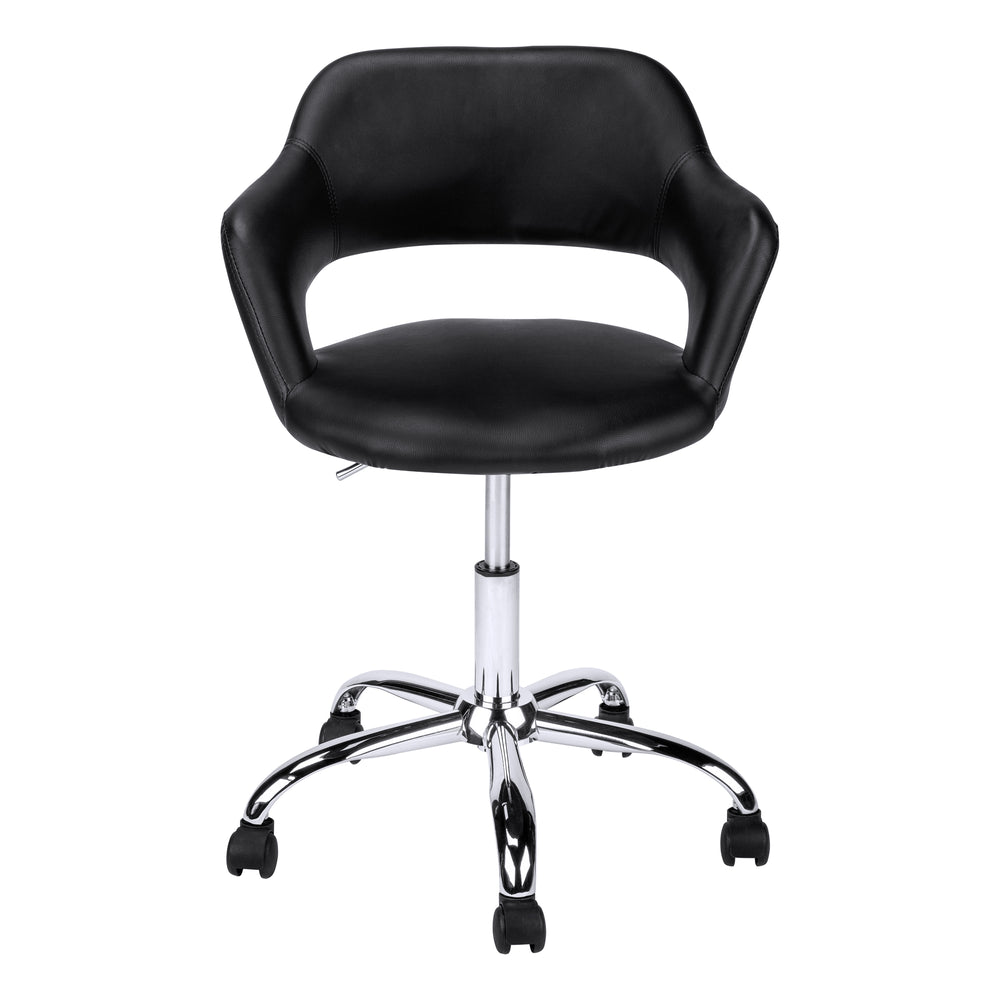 Monarch Specialties Office Chair, Adjustable Height, Swivel, Ergonomic, Armrests, Computer Desk, Work, Black Leather Look, Chrome Metal, Contemporary, Modern Black Foam,Mdf,Metal,Leather,Look I 7298