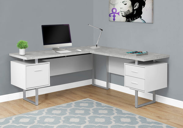 Monarch Specialties Computer Desk, Home Office, Corner, Left, Right Set-up, Storage Drawers, 70"L, L Shape, Work, Laptop, Grey Laminate, White Metal, Contemporary, Modern Grey,White, White Particle Board,Hollow,Core,Laminate,Mdf,Metal I 7307