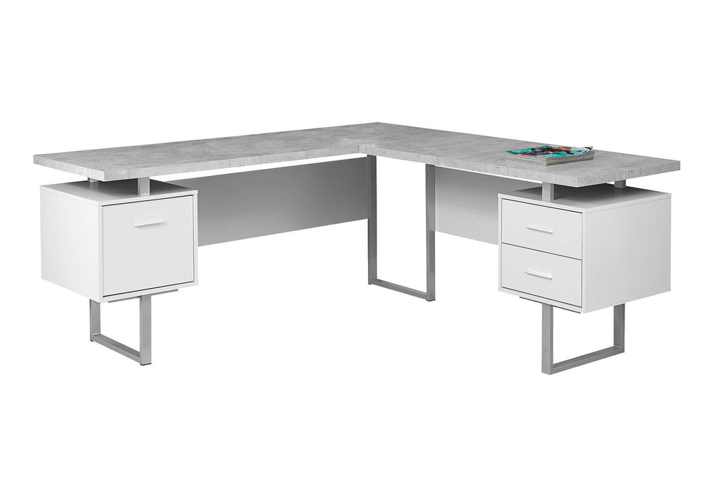 Monarch Specialties Computer Desk, Home Office, Corner, Left, Right Set-up, Storage Drawers, 70"L, L Shape, Work, Laptop, Grey Laminate, White Metal, Contemporary, Modern Grey,White, White Particle Board,Hollow,Core,Laminate,Mdf,Metal I 7307