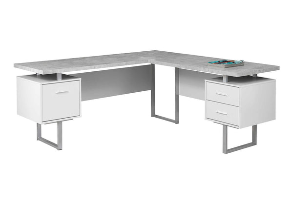 Monarch Specialties Computer Desk, Home Office, Corner, Left, Right Set-up, Storage Drawers, 70"L, L Shape, Work, Laptop, Grey Laminate, White Metal, Contemporary, Modern Grey,White, White Particle Board,Hollow,Core,Laminate,Mdf,Metal I 7307