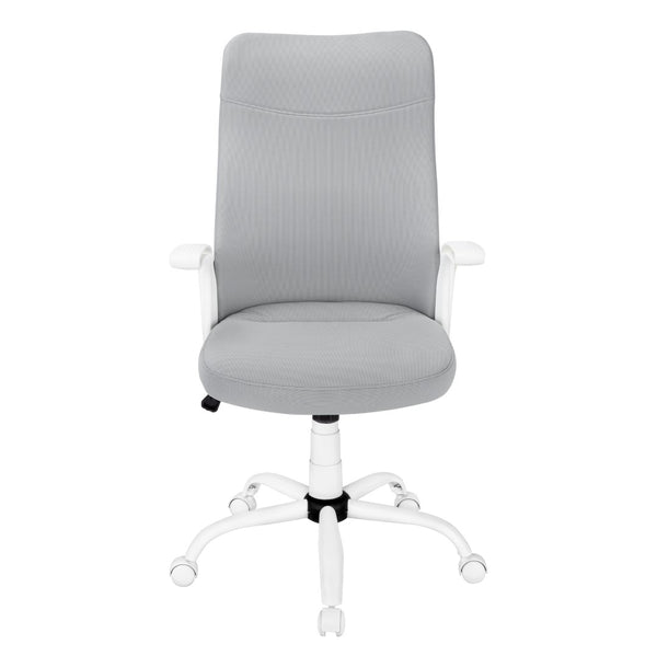 Monarch Specialties Office Chair, Adjustable Height, Swivel, Ergonomic, Armrests, Computer Desk, Work, Grey Mesh, White Metal, Contemporary, Modern White,Grey, Grey Foam,Metal,Nylon,Plastic,Polyester I 7324