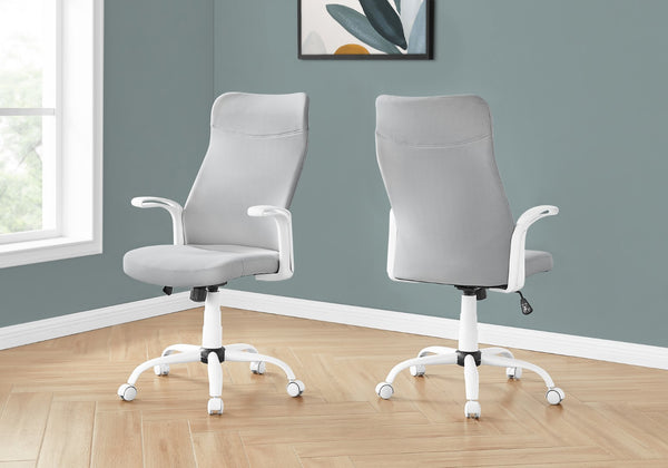 Monarch Specialties Office Chair, Adjustable Height, Swivel, Ergonomic, Armrests, Computer Desk, Work, Grey Mesh, White Metal, Contemporary, Modern White,Grey, Grey Foam,Metal,Nylon,Plastic,Polyester I 7324