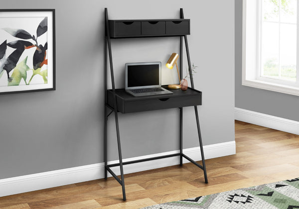 Monarch Specialties Computer Desk, Home Office, Laptop, Leaning, Storage Drawers, 32"L, Work, Black Laminate, Black Metal, Contemporary, Modern Black Metal,Laminate,Mdf I 7330