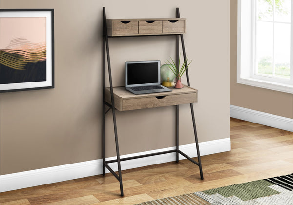 Monarch Specialties Computer Desk, Home Office, Laptop, Leaning, Storage Drawers, 32"L, Work, Brown Laminate, Black Metal, Contemporary, Modern Dark Taupe Metal,Laminate,Mdf I 7332