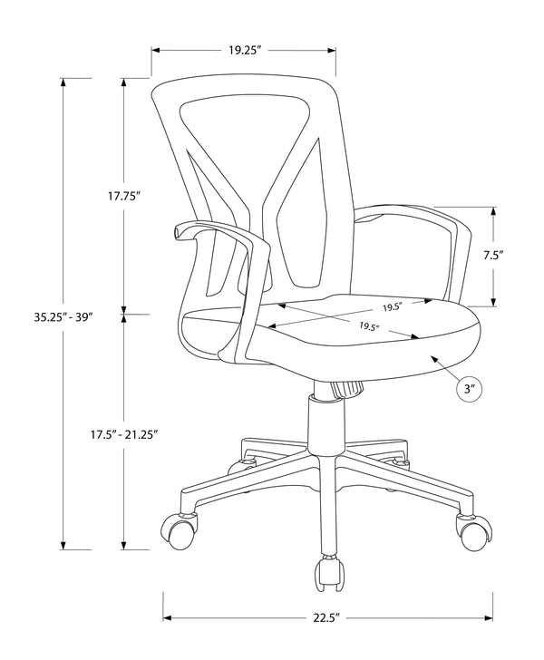 Monarch Specialties Office Chair, Adjustable Height, Swivel, Ergonomic, Armrests, Computer Desk, Work, Black Mesh, Black Metal, Contemporary, Modern Black Foam,Metal,Nylon,Plywood,Polypropylene,Polyester I 7339
