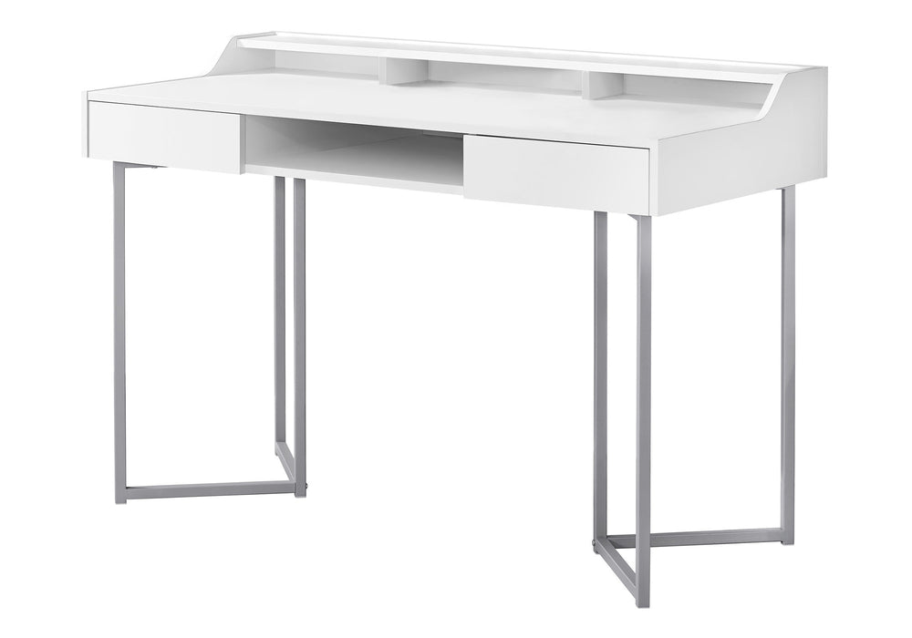 Monarch Specialties Computer Desk, Home Office, Laptop, Storage Drawers, 48"L, Work, White Laminate, Grey Metal, Contemporary, Modern White Mdf,Metal I 7361
