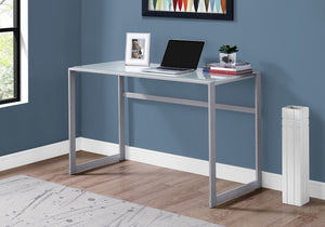 Monarch Specialties Computer Desk, Home Office, Laptop, 48"L, Work, Frosted White Tempered Glass, Grey Metal, Contemporary, Modern Silver Tempered Glass,Metal I 7380