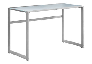Monarch Specialties Computer Desk, Home Office, Laptop, 48"L, Work, Frosted White Tempered Glass, Grey Metal, Contemporary, Modern Silver Tempered Glass,Metal I 7380
